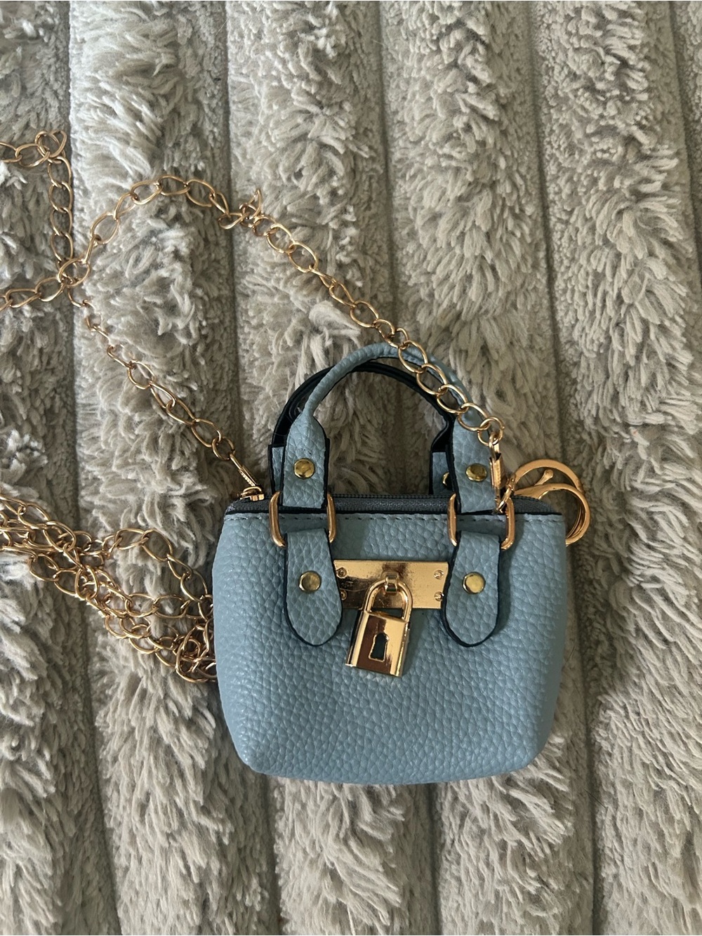 Mini Leather Crossbody Bag in Light Blue with Gold Hardware